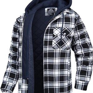 Outdoor Jacket Men's Thick Flannel Hooded, Size Large, Color Black, brand new
